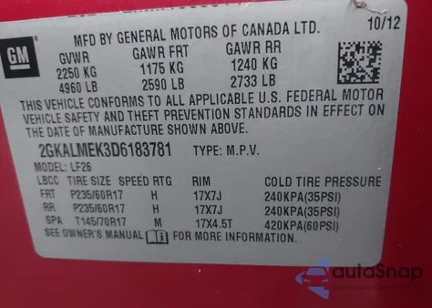 2013 GMC Terrain Sle-1 from USA, damaged, VIN 2GKALMEK3D6183781